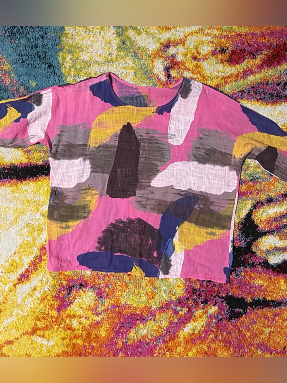 Bright Pink Abstract Cotton Tunic OS